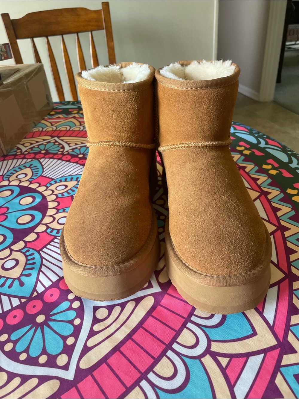 Women's Chestnut Suede Shearling-Lined Ankle Booties